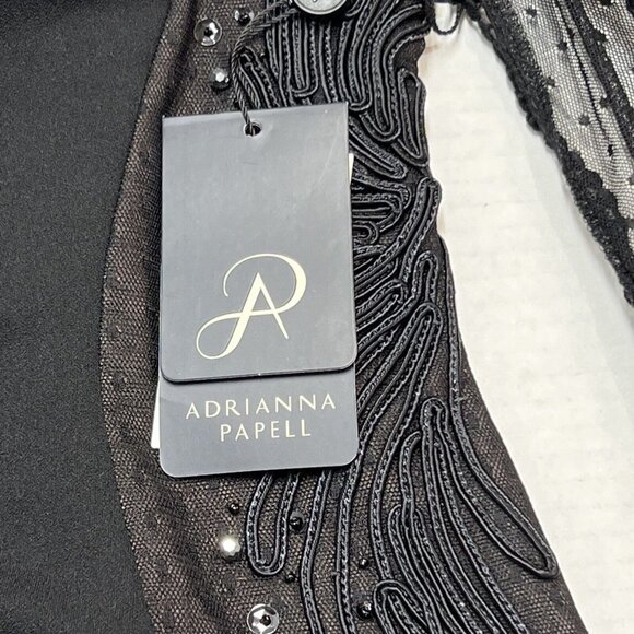 Adrianna Papell Womens 10 Crepe and Point D'esprit Gown Black Embroidered Sheer - Picture 7 of 9